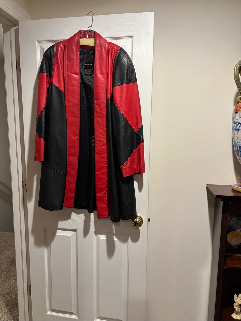 Vintage Red & Black Leather Coat